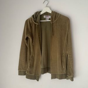 Velour Y2K Light Green Zip Up Hoodie Sweater
